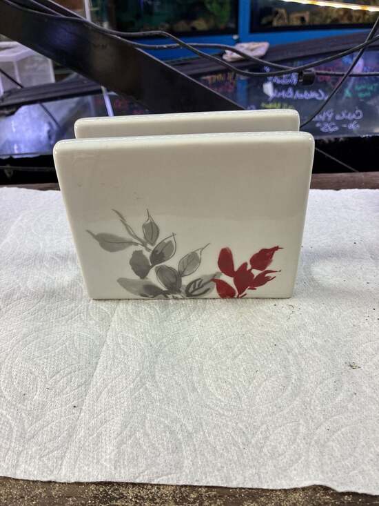 Corelle Other - Corelle Coordinates Kyoto Leaves Porcelain Napkin Holder Red Gray Leaves on Whit